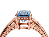 Rose gold Fancy Blue Radiant Cut Cut Diamond Milgrain Pave Band Four-Prong Setting Ring_7