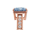 Rose gold Fancy Blue Radiant Cut Cut Diamond Milgrain Pave Band Four-Prong Setting Ring_8