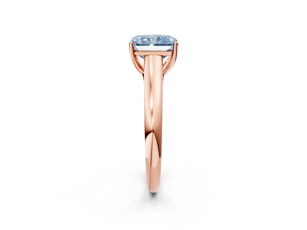 Rose gold Fancy Blue Radiant Cut Cut Diamond Solitaire Engagement Ring with Tapered Plain Band and Four-Prong Setting
