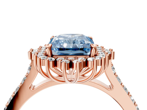 Rose gold Fancy Blue Radiant Cut Cut Diamond Sunburst Halo Engagement Ring with Pavé Band_4