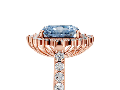 Rose gold Fancy Blue Radiant Cut Cut Diamond Sunburst Halo Engagement Ring with Pavé Band_5