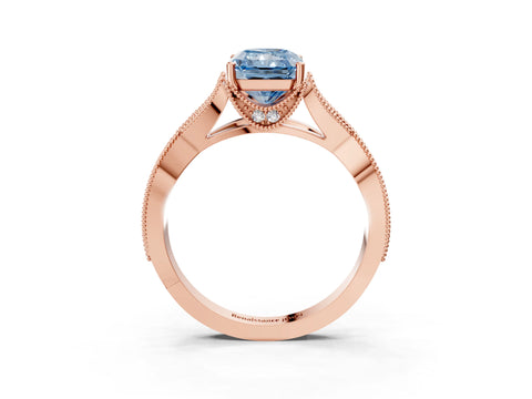 Rose gold Fancy Blue Radiant Cut Cut Diamond Twisted Band with Milgrain Pave Setting and Four-Prong Setting_12