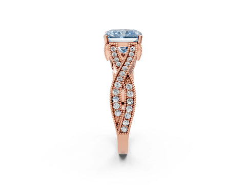 Rose gold Fancy Blue Radiant Cut Cut Diamond Twisted Band with Milgrain Pave Setting and Four-Prong Setting_26