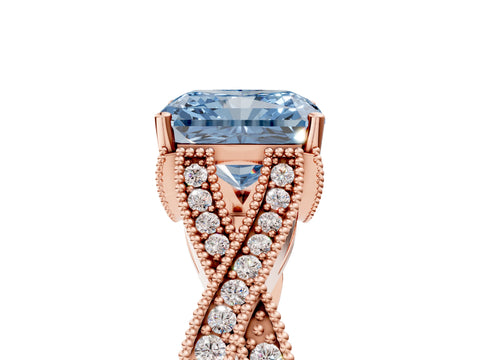 Rose gold Fancy Blue Radiant Cut Cut Diamond Twisted Band with Milgrain Pave Setting and Four-Prong Setting_29