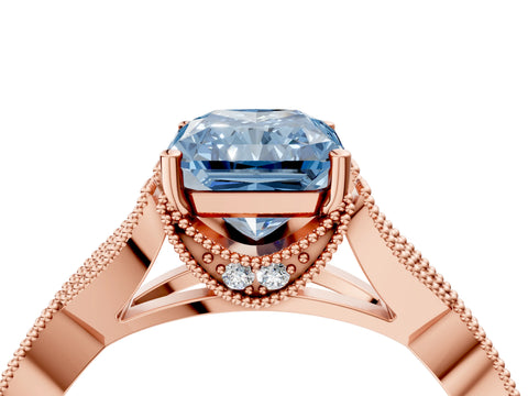Rose gold Fancy Blue Radiant Cut Cut Diamond Twisted Band with Milgrain Pave Setting and Four-Prong Setting_4