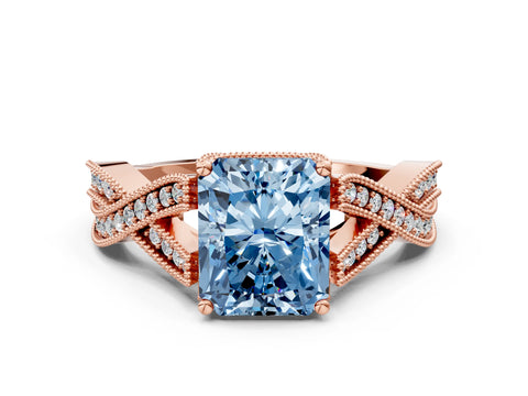 Rose gold Fancy Blue Radiant Cut Cut Diamond Twisted Band with Milgrain Pave Setting and Four-Prong Setting_9