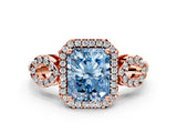 Rose gold Fancy Blue Radiant Cut Cut Halo Diamond Infinity Band with Four-Prong Setting