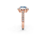 Rose gold Fancy Blue Radiant Cut Cut Halo Diamond Pavé Engagement Ring with Milgrain Detailing_2