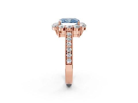 Rose gold Fancy Blue Radiant Cut Cut Halo Diamond Pavé Engagement Ring with Milgrain Detailing_2