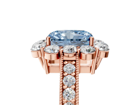 Rose gold Fancy Blue Radiant Cut Cut Halo Diamond Pavé Engagement Ring with Milgrain Detailing_5