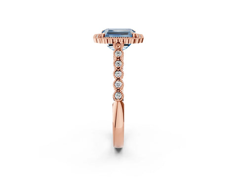 Rose gold Fancy Blue Radiant Cut Cut Halo Pavé Solitaire Ring with Milgrain Band_2