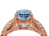 Rose gold Fancy Blue Radiant Cut Cut Milgrain Pave Diamond Engagement Ring with Four-Prong Setting_31