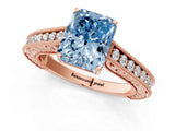 Rose gold Fancy Blue Radiant Cut Cut Pave Band Milgrain Solitaire Ring_12