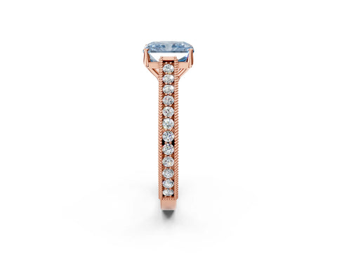 Rose gold Fancy Blue Radiant Cut Cut Pave Band Milgrain Solitaire Ring_13
