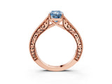 Rose gold Fancy Blue Radiant Cut Cut Pave Band Milgrain Solitaire Ring_14
