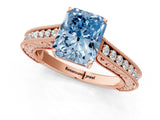 Rose gold Fancy Blue Radiant Cut Cut Pave Band Milgrain Solitaire Ring_24