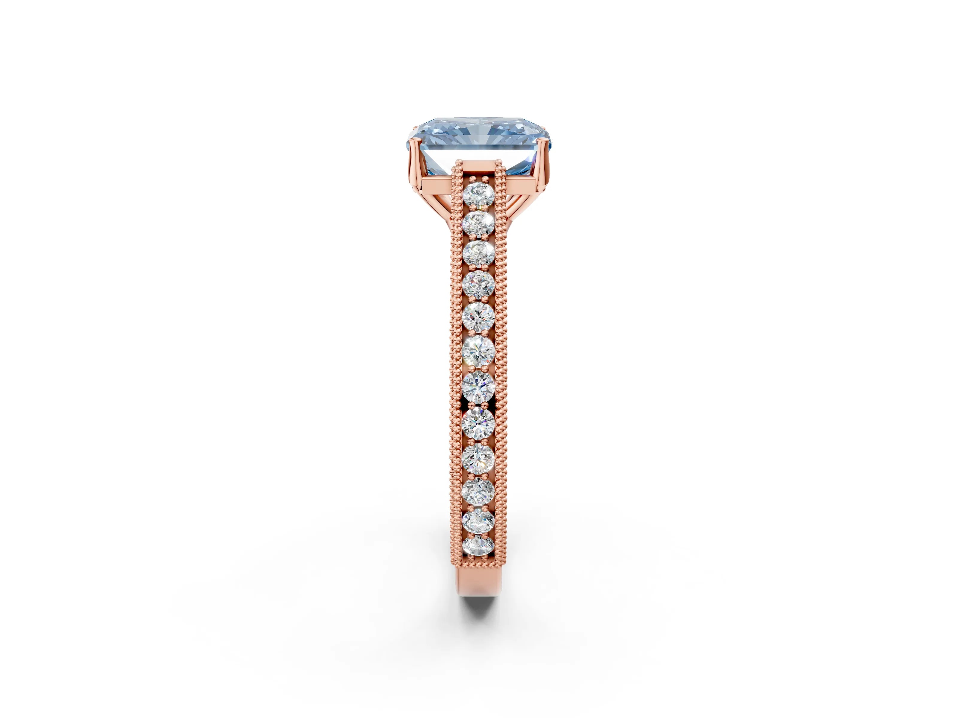 Rose gold Fancy Blue Radiant Cut Cut Pave Band Milgrain Solitaire Ring_25