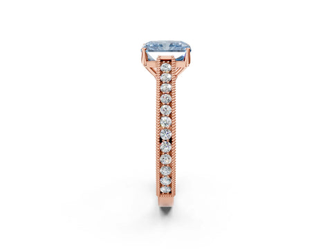 Rose gold Fancy Blue Radiant Cut Cut Pave Band Milgrain Solitaire Ring_25