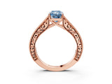 Rose gold Fancy Blue Radiant Cut Cut Pave Band Milgrain Solitaire Ring_26