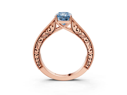 Rose gold Fancy Blue Radiant Cut Cut Pave Band Milgrain Solitaire Ring_26