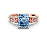 Rose gold Fancy Blue Radiant Cut Cut Pave Split Shank Engagement Ring with Four-Prong Setting