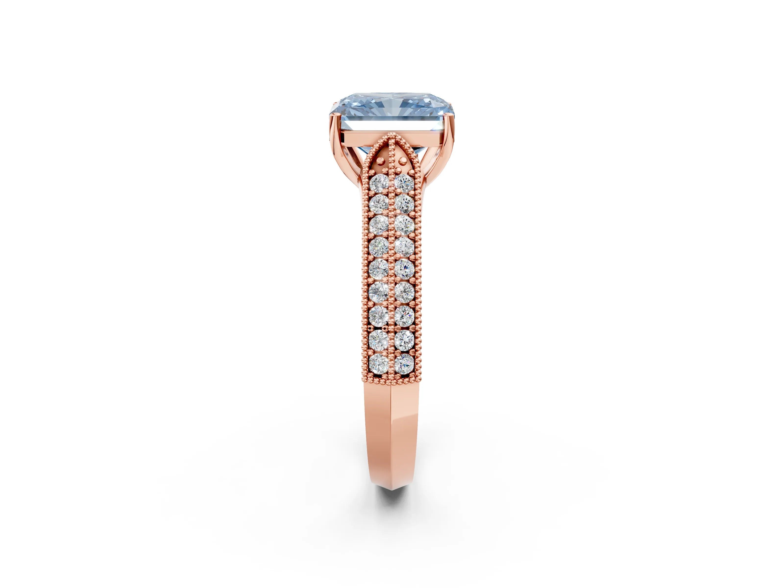 Rose gold Fancy Blue Radiant Cut Cut Pave Split Shank Engagement Ring with Four-Prong Setting_2