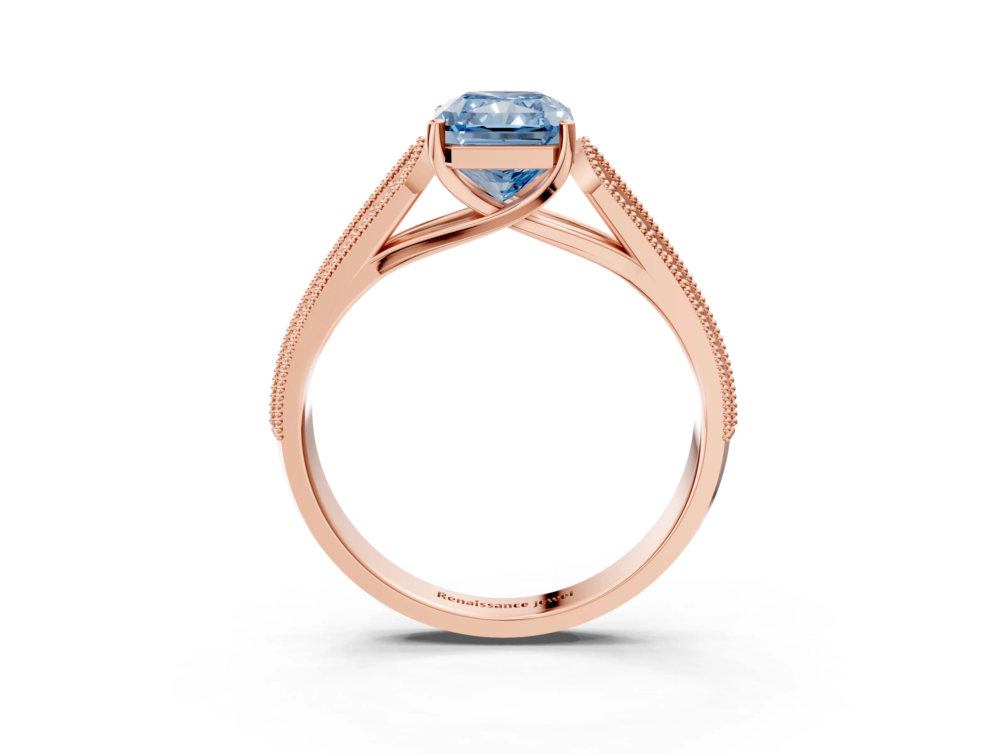 Rose gold Fancy Blue Radiant Cut Cut Pave Split Shank Engagement Ring with Four-Prong Setting_3