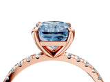Rose gold Fancy Blue Radiant Cut Diamond Brilliant Solitaire Ring with Pavé Band and Four-Prong Setting_16