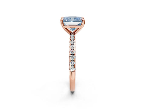 Rose gold Fancy Blue Radiant Cut Diamond Brilliant Solitaire Ring with Pavé Band and Four-Prong Setting_2