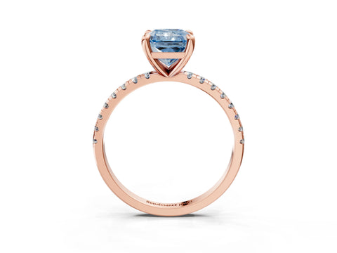 Rose gold Fancy Blue Radiant Cut Diamond Brilliant Solitaire Ring with Pavé Band and Four-Prong Setting_3