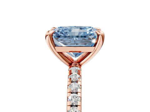Rose gold Fancy Blue Radiant Cut Diamond Brilliant Solitaire Ring with Pavé Band and Four-Prong Setting_5