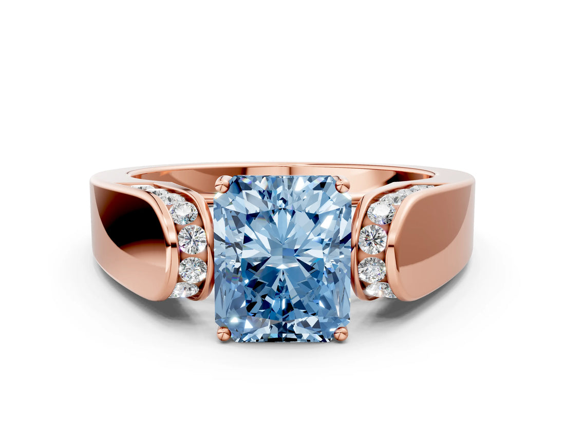Rose gold Fancy Blue Radiant Cut Diamond Channel Set Solitaire Ring with Four-Prong Setting_12