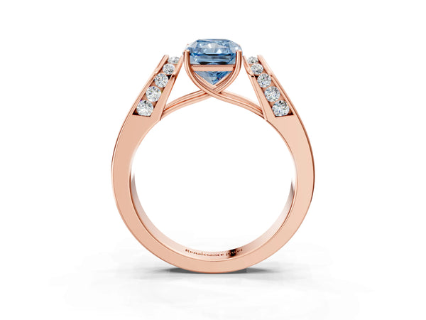 Rose Gold Radiant Cut Channel Set Engagement Ring Setting for Fancy Blue Center with Wide Band