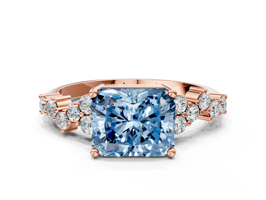 Rose gold Fancy Blue Radiant Cut Diamond Cluster Pavé Band with Four-Prong Setting_3