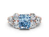 Rose gold Fancy Blue Radiant  Cut Diamond Cluster Ring with Round Accent Stones and Prong Setting on a Classic Band_49