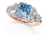 Rose gold Fancy Blue Radiant  Cut Diamond Cluster Ring with Round Accent Stones and Prong Setting on a Classic Band_50