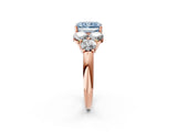 Rose gold Fancy Blue Radiant  Cut Diamond Cluster Ring with Round Accent Stones and Prong Setting on a Classic Band_51