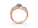 Rose gold Fancy Blue Radiant  Cut Diamond Cluster Ring with Round Accent Stones and Prong Setting on a Classic Band_52