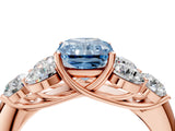 Rose gold Fancy Blue Radiant  Cut Diamond Cluster Ring with Round Accent Stones and Prong Setting on a Classic Band_53