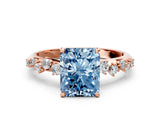 Rose gold Fancy Blue Radiant Cut Diamond Cluster Side Stone Solitaire Ring with Prong Setting_73
