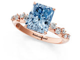 Rose gold Fancy Blue Radiant Cut Diamond Cluster Side Stone Solitaire Ring with Prong Setting_74