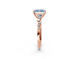 Rose gold Fancy Blue Radiant Cut Diamond Cluster Side Stone Solitaire Ring with Prong Setting_75