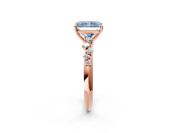 Rose Gold Radiant Cut Graduated Cluster Engagement Ring Setting for Fancy Blue Center