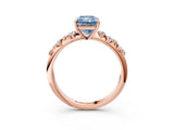 Rose gold Fancy Blue Radiant Cut Diamond Cluster Side Stone Solitaire Ring with Prong Setting_76