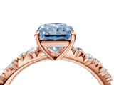 Rose gold Fancy Blue Radiant Cut Diamond Cluster Side Stone Solitaire Ring with Prong Setting_77