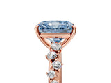 Rose gold Fancy Blue Radiant Cut Diamond Cluster Side Stone Solitaire Ring with Prong Setting_78