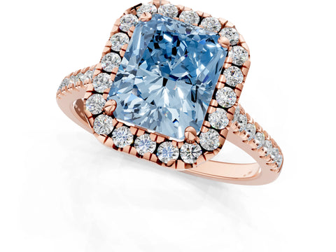 Rose gold Fancy Blue Radiant Cut Diamond Cushion Halo Ring with Pavé Band_1