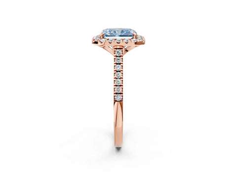 Rose gold Fancy Blue Radiant Cut Diamond Cushion Halo Ring with Pavé Band_2