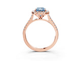 Rose gold Fancy Blue Radiant Cut Diamond Cushion Halo Ring with Pavé Band_3