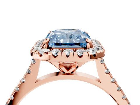 Rose gold Fancy Blue Radiant Cut Diamond Cushion Halo Ring with Pavé Band_4